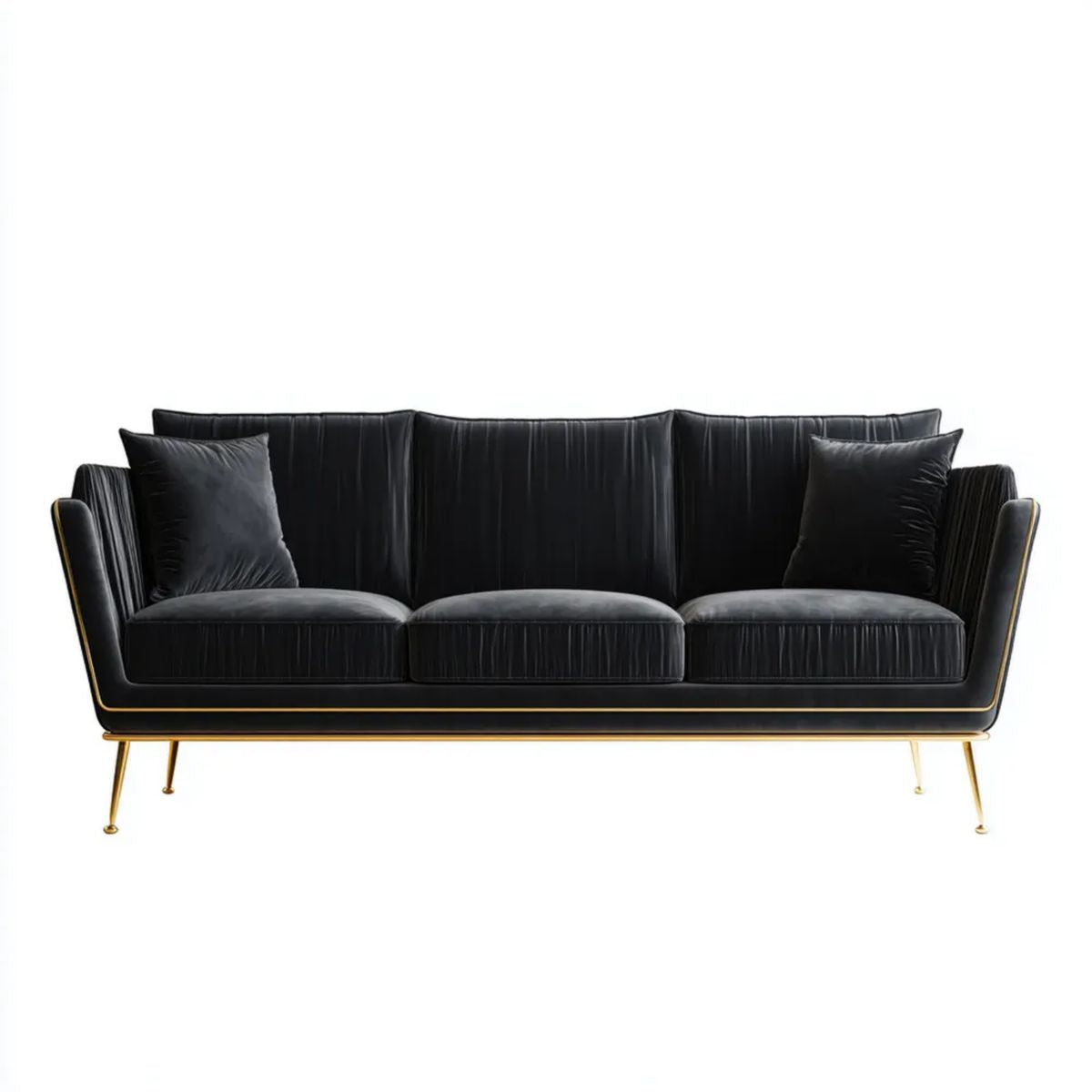 Sofa, 3-osobowa czarny sofa w poliestrze ephelvelt z ephelgold ephelsteel ephelleges, 220 x 90 x 85 cm