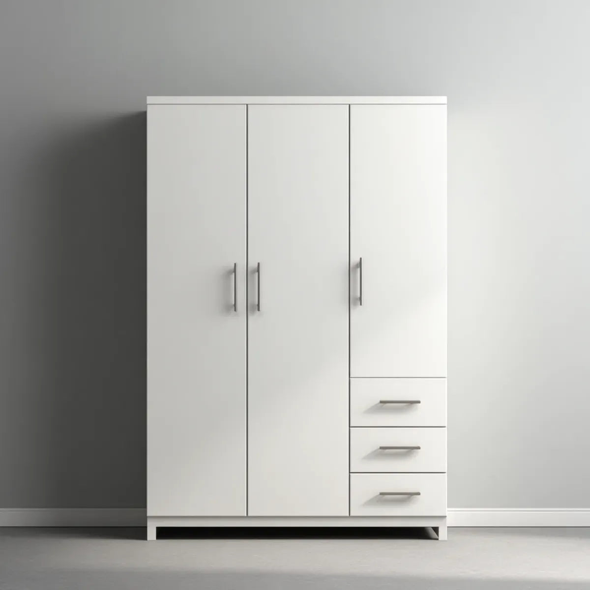 Szafa, Koszulka na drzwi uchylne Biała 120 x 52 x 180 cm Prostokątna płyta wiórowa z 3 drzwiami i 3 szufladami