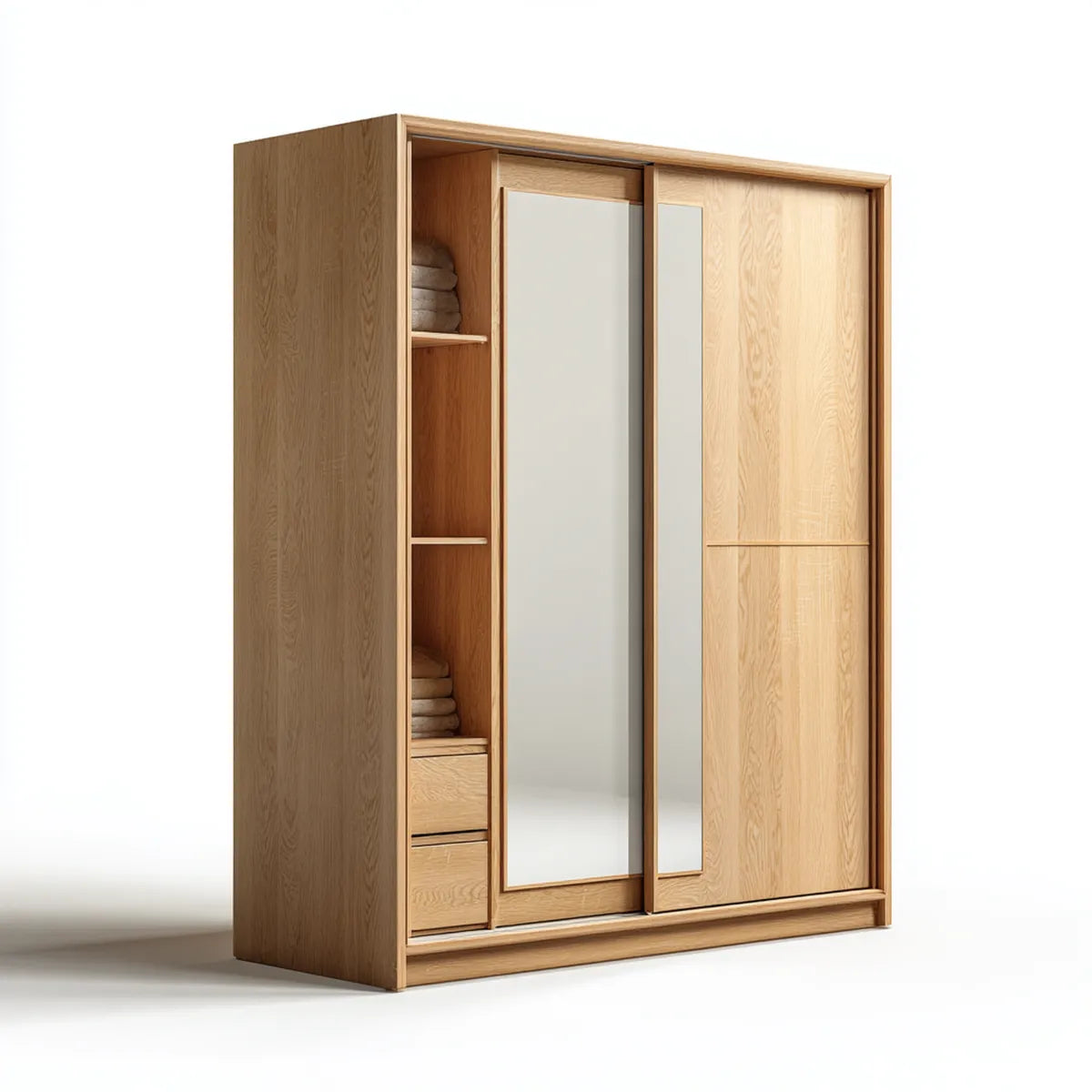 Szafa szafy przesuwne dąb naturalny z lustrem 200 x 60 x 220 cm MDF