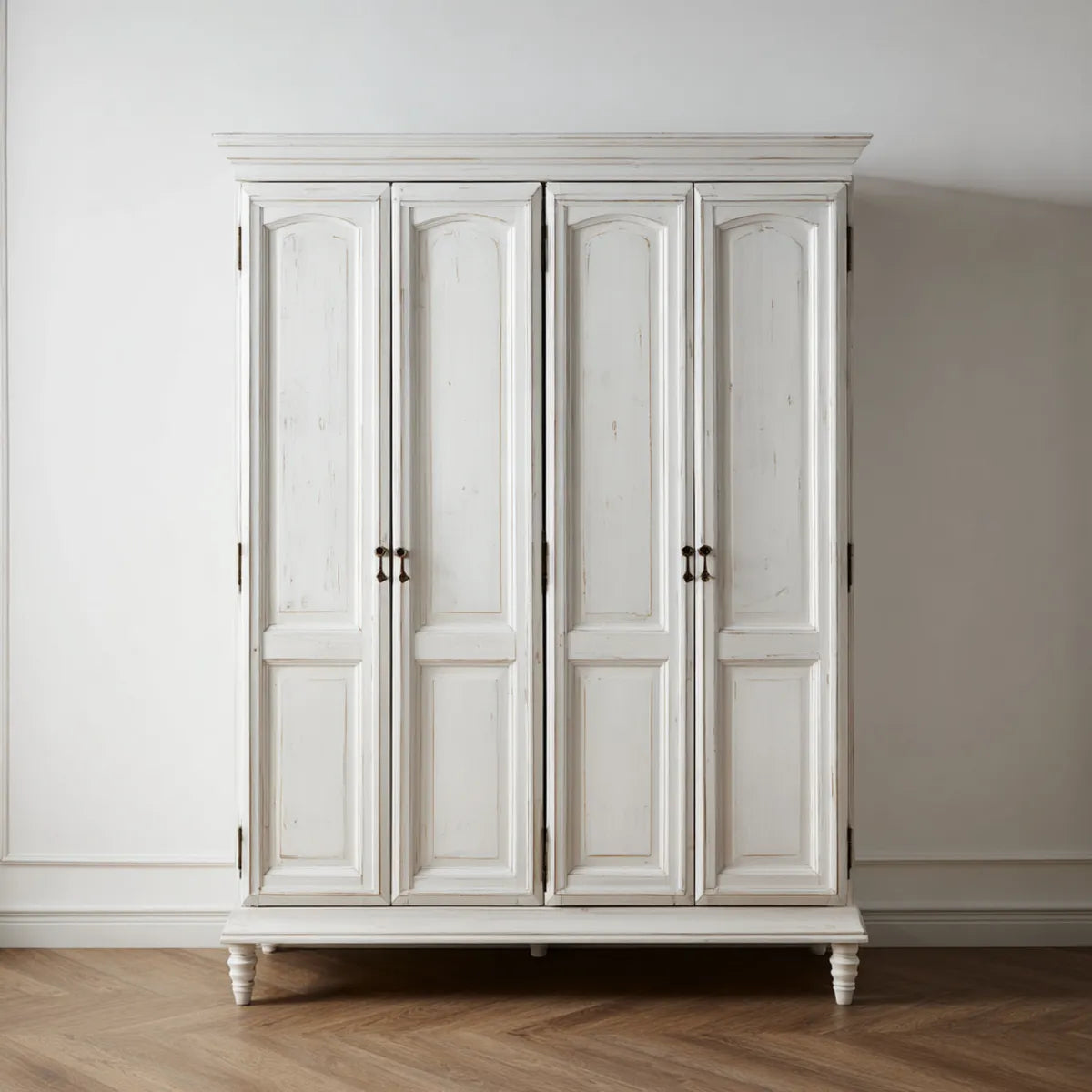 Szafa 4-drzwiowa biały antyk w litym drewnie sosnowym 200 x 60 x 220 cm prostokątna