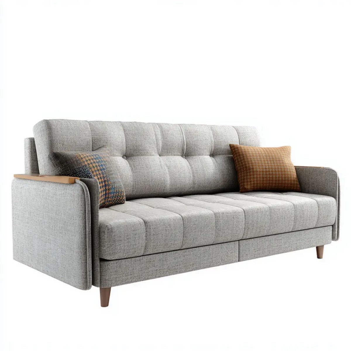 Sofa, 3-osobowa w kolorze siwym, sofa w kolorze szarym, poliester z drewnianą półką, 210 × 88 × 88 cm