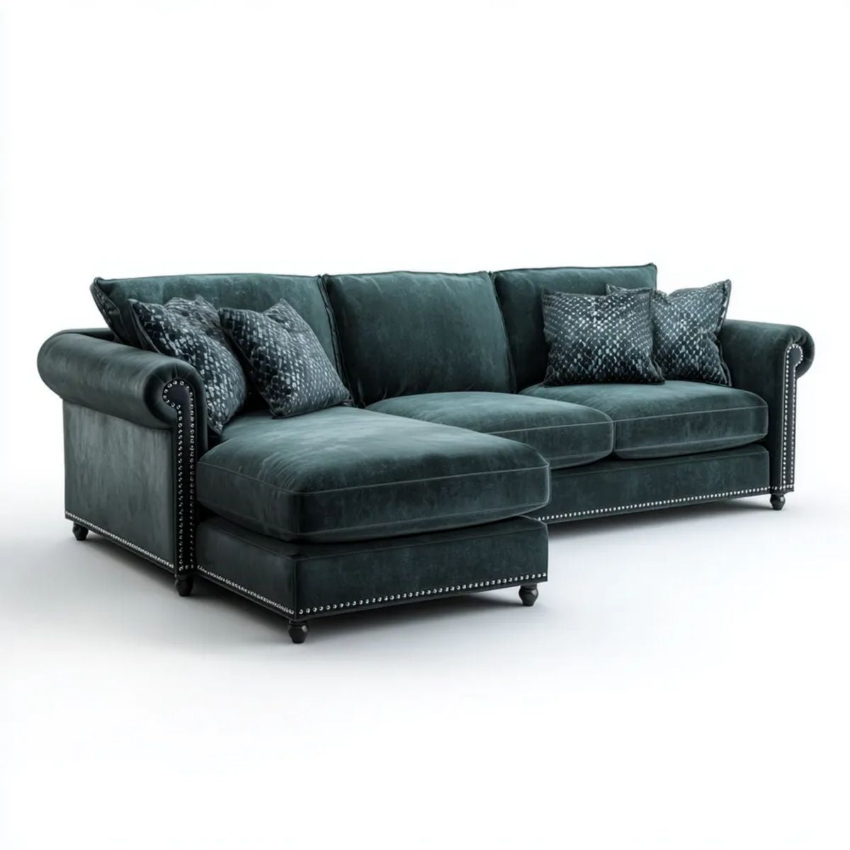 Sofa, 3-osobowa sofa z lewym szezlongiem w zielonym oleju, 280 x 165 x 85 cm