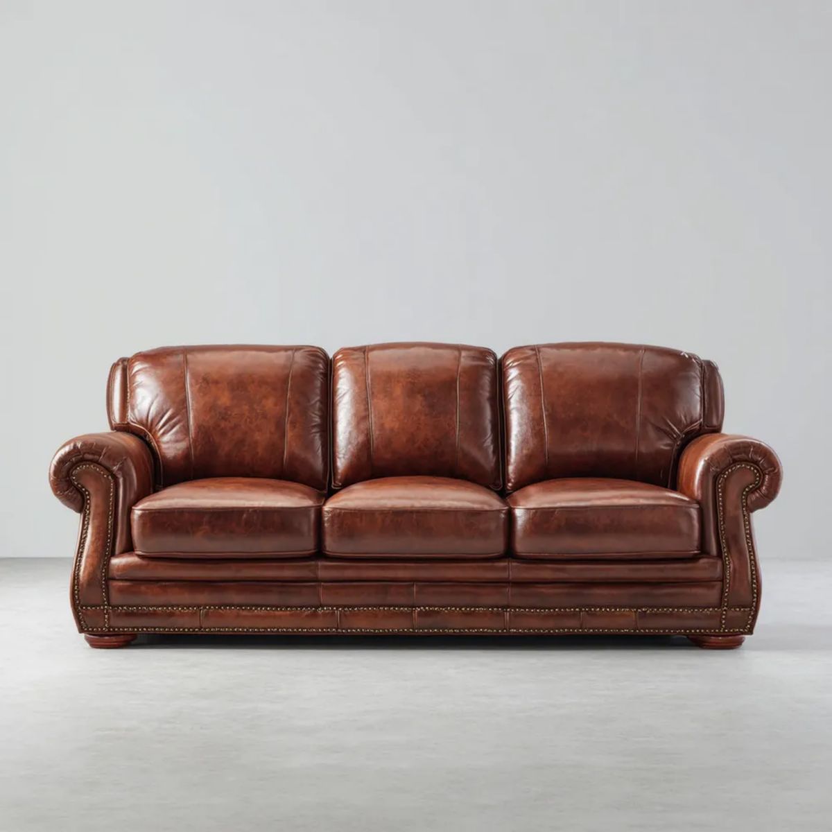 Sofa, Brązowy 3-osobowa sofa ze skóry syntetycznej 220 x 95 x 90 cm z