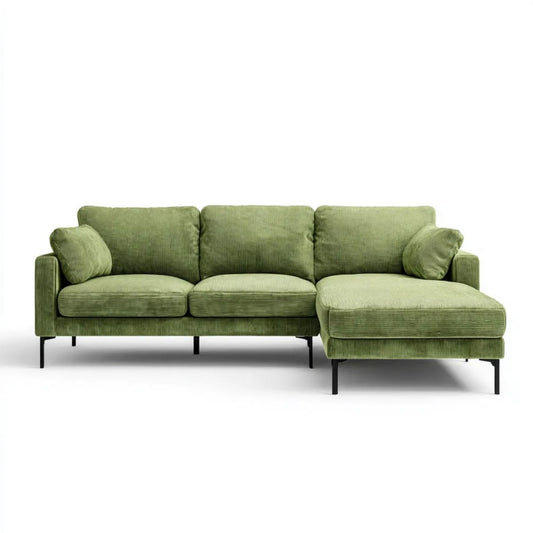 Sofa, 4-osobowa sofa z melidianem na prawo w eliberowanym oliwkowym filenozielony fileta, 250 x 155 x 85 cm