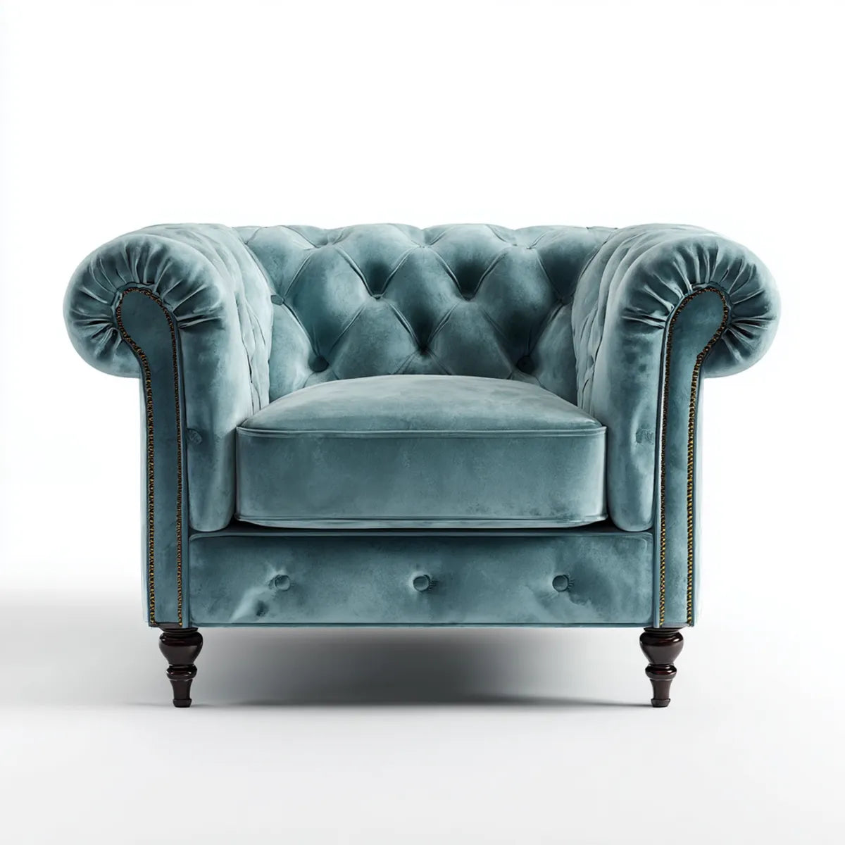 Fotel, Chesterfield fotel olejek niebieski w kapitowanym poliestrowym aksamicie 116 x 90 x 78 cm