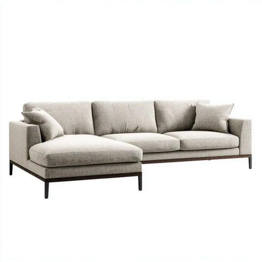 Sofa, 3-osobowa beżowa sofa tapicerowana poliestrem, czarna metalowa podstawa, 280 x 160 x 85 cm