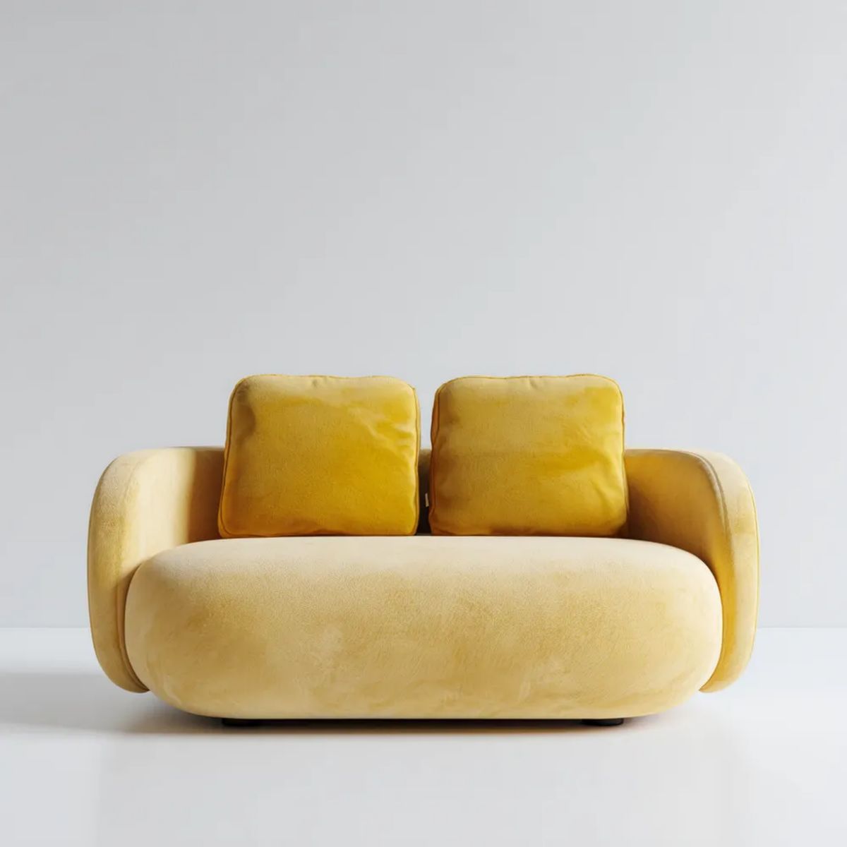 Sofa, 2 Sofa w sofie w solance żółtej i żółtej musztardy, zaokrąglony kształt, 160 x 90 x 78 cm