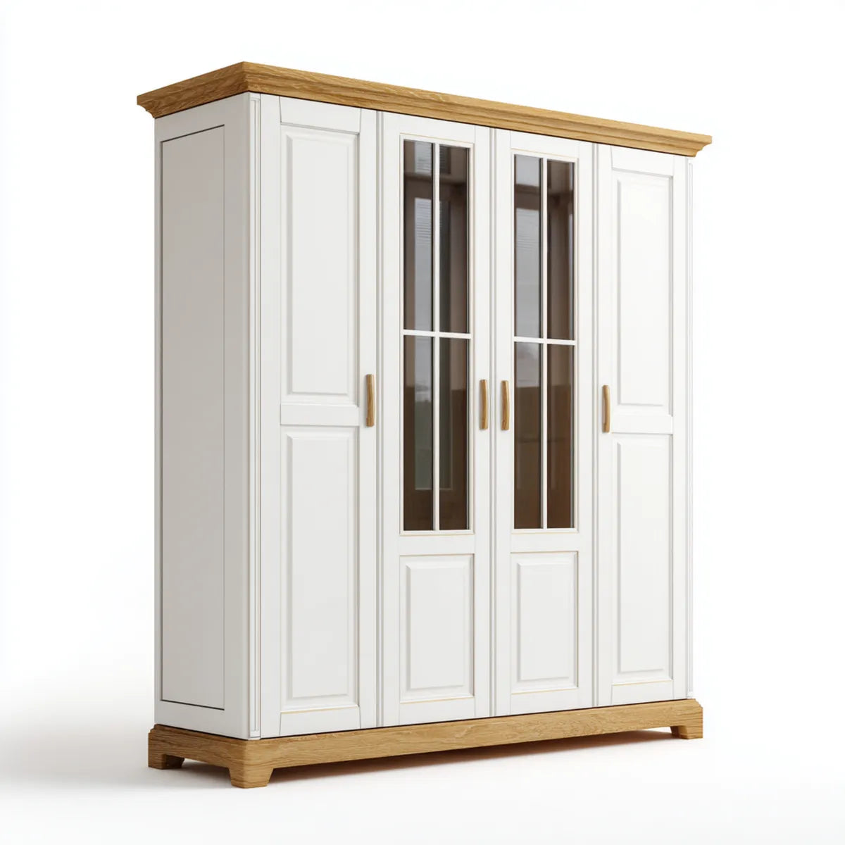 Szafa 4-drzwiowa biały i dąb 200 x 60 x 220 cm szafa MDF z prostokątnymi wkładkami szklanymi