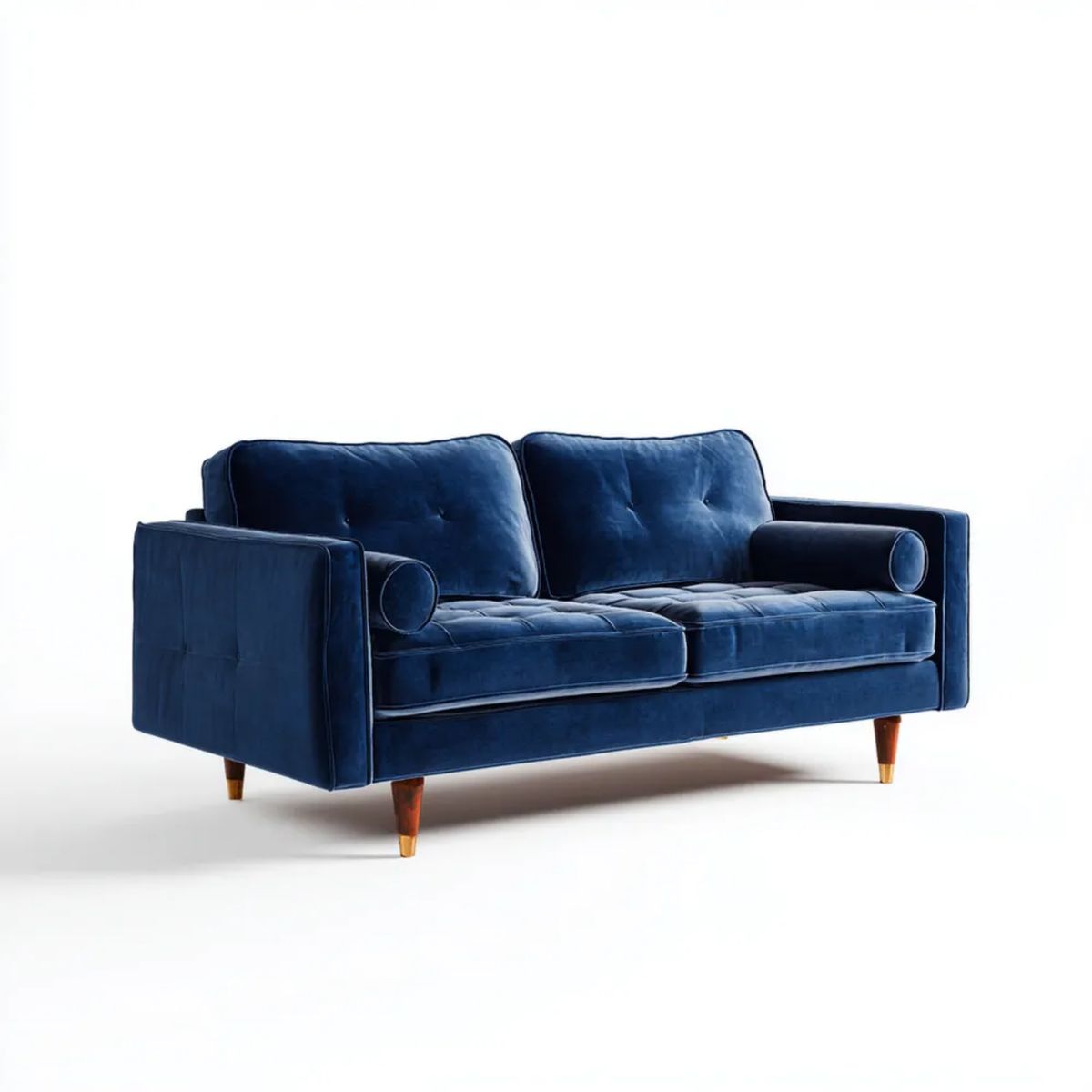 Sofa, 2-osobowa sofa w niebieskim poliestrze Britivelvet 160 x 85 x 85 cm