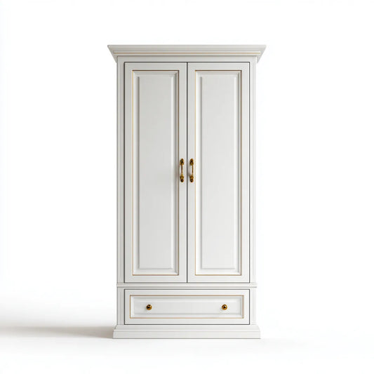 Szafa na szafy 2 drzwi białe i złote 100 x 60 x 220 cm w prostokątnym MDF