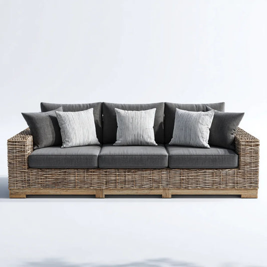 Sofa ogrodowa, Taras sofa 3-osobowa Antracyt Przyroda 220 x 85 x 80 cm rattan poliester prostokątna