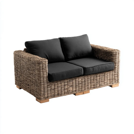Sofa ogrodowa, 2-osobowy taras sofa naturalna rattan szaro-czarny z poliestrowym pad 140 x 80 x 78 cm