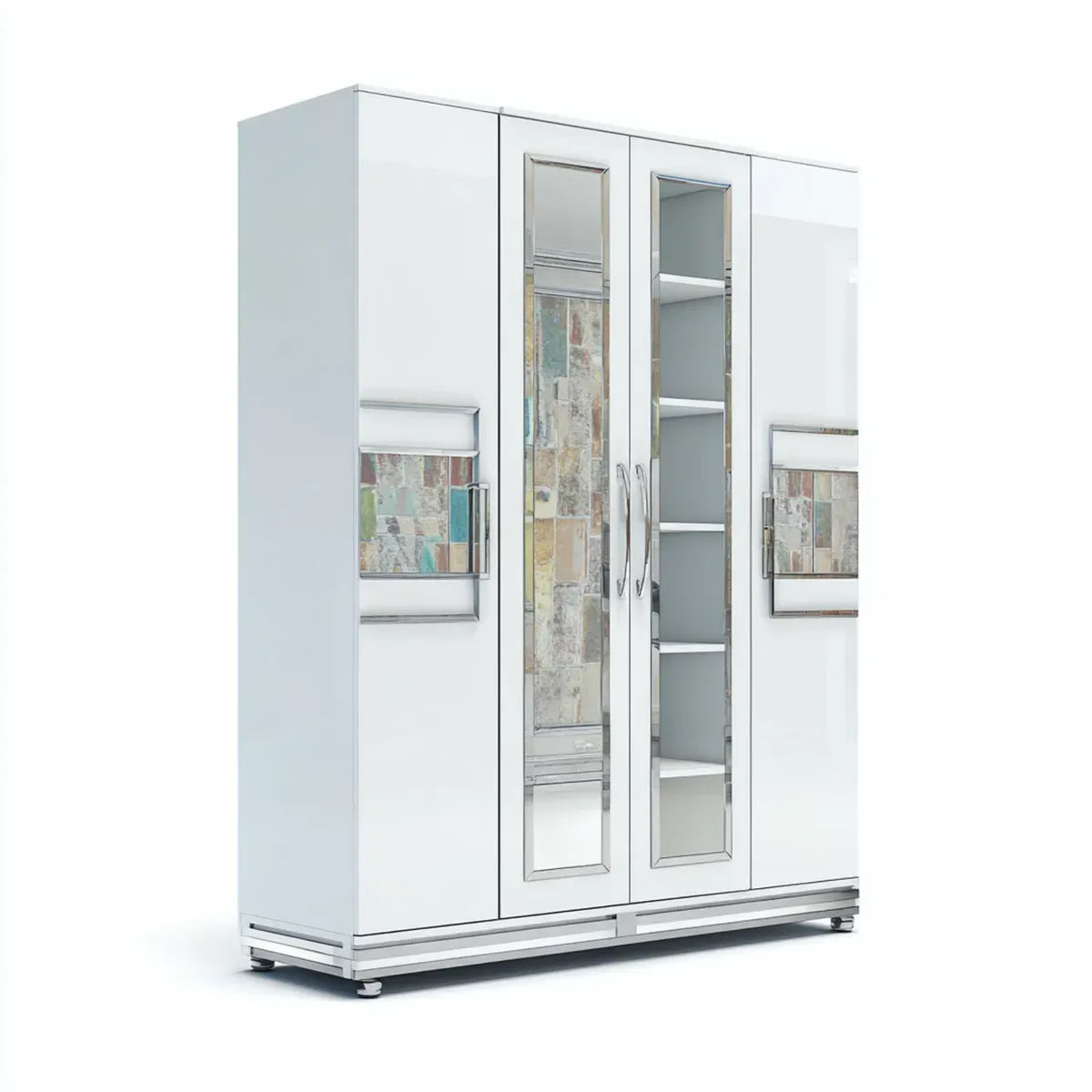 Szafa 4 białe drzwi z lusterkami 160 x 52 x 200 cm w płyty wiórowej melaminy