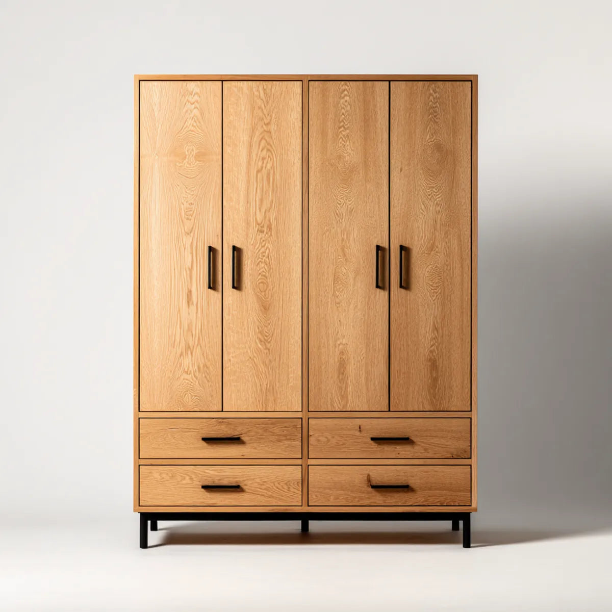 Szafa 4-drzwiowa szafa 4 szuflady naturalny dąb 160 x 55 x 220 cm fornir MDF prostokątna dąb