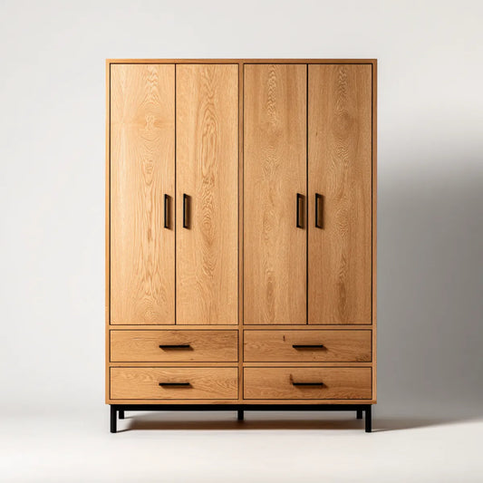 Szafa 4-drzwiowa szafa 4 szuflady naturalny dąb 160 x 55 x 220 cm fornir MDF prostokątna dąb