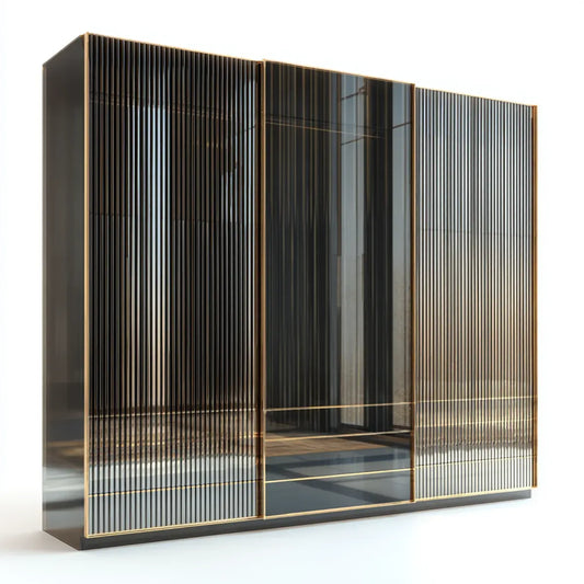 Szafa z 3 drzwi przesuwne czarne i złoto MDF i szkło hartowane prostokątne perfumy 270 x 60 x 220 cm