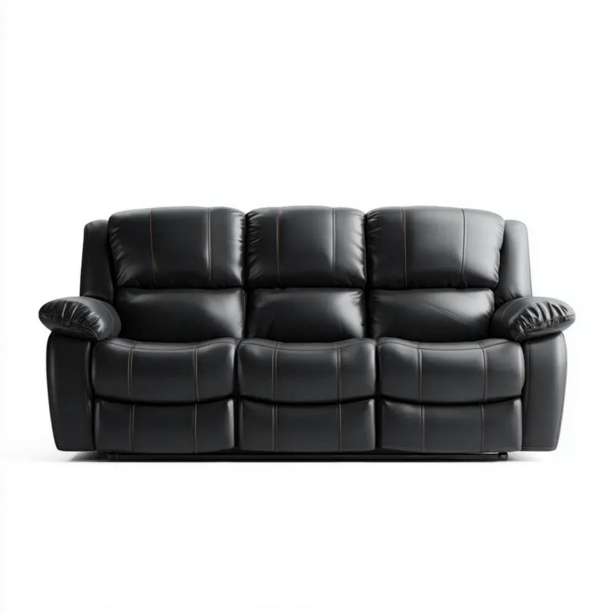 Sofa, Proste relaks sofa 3 fotele czarne ze skóry syntetycznej poliuretanowej PU 210 x 95 x 100 cm