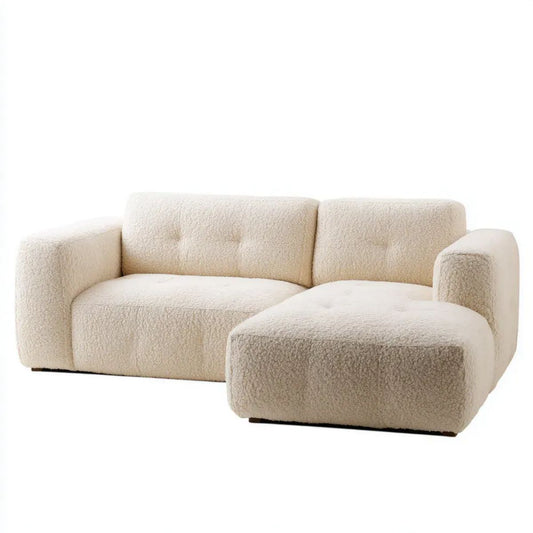 Sofa, 3-osobowa sofa w L poliester z ecru klamra 260 x 165 x 75 cm
