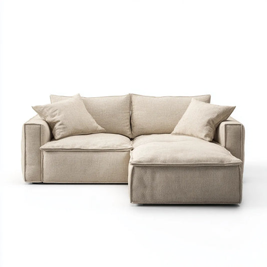 Sofa, narożna sofa 3-fotelik beżowy 230 x 160 x 85 cm poliester kształt litery L