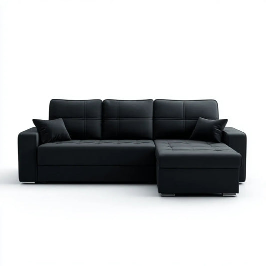 Sofa, Kanapa narożna z szezlongiem Czarna 260 x 160 x 85 cm sztuczna skóra PU