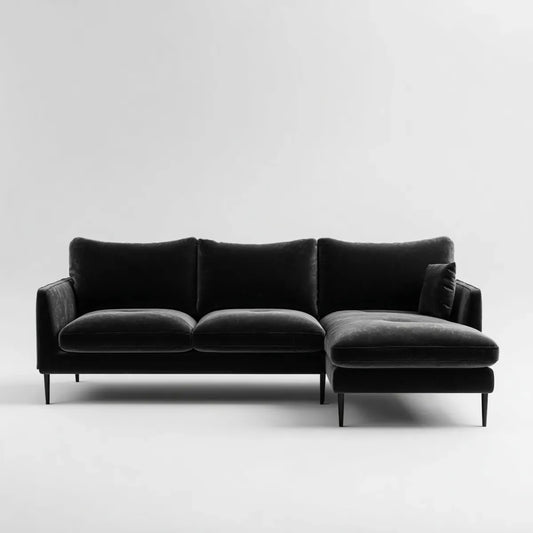 Sofa narożna z rekamierem w prawo Czarna 260 x 160 x 85 cm poliestrowy aksamit w kształcie L