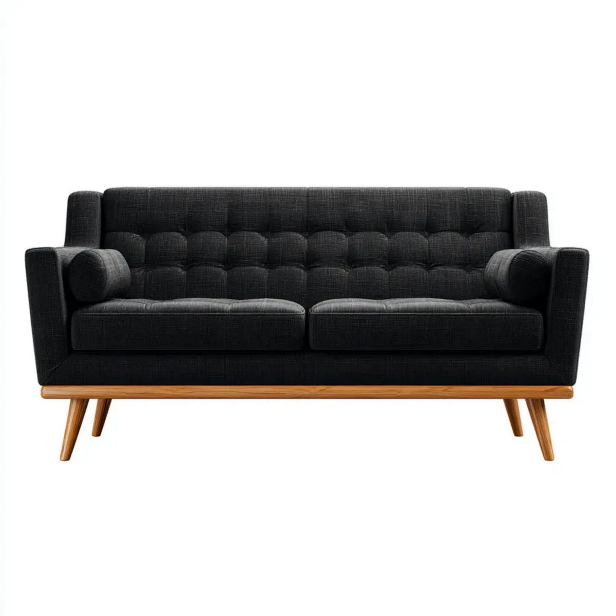 Sofa, 2-osobowa sofa w kolorze czarnym i brązowy poliester z litego drewna, 170 x 80 x 85 cm