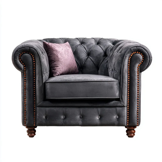 Fotel, Chesterfield krzesło szary poliestrowy antracyt kształt klubu 115 x 95 x 78 cm
