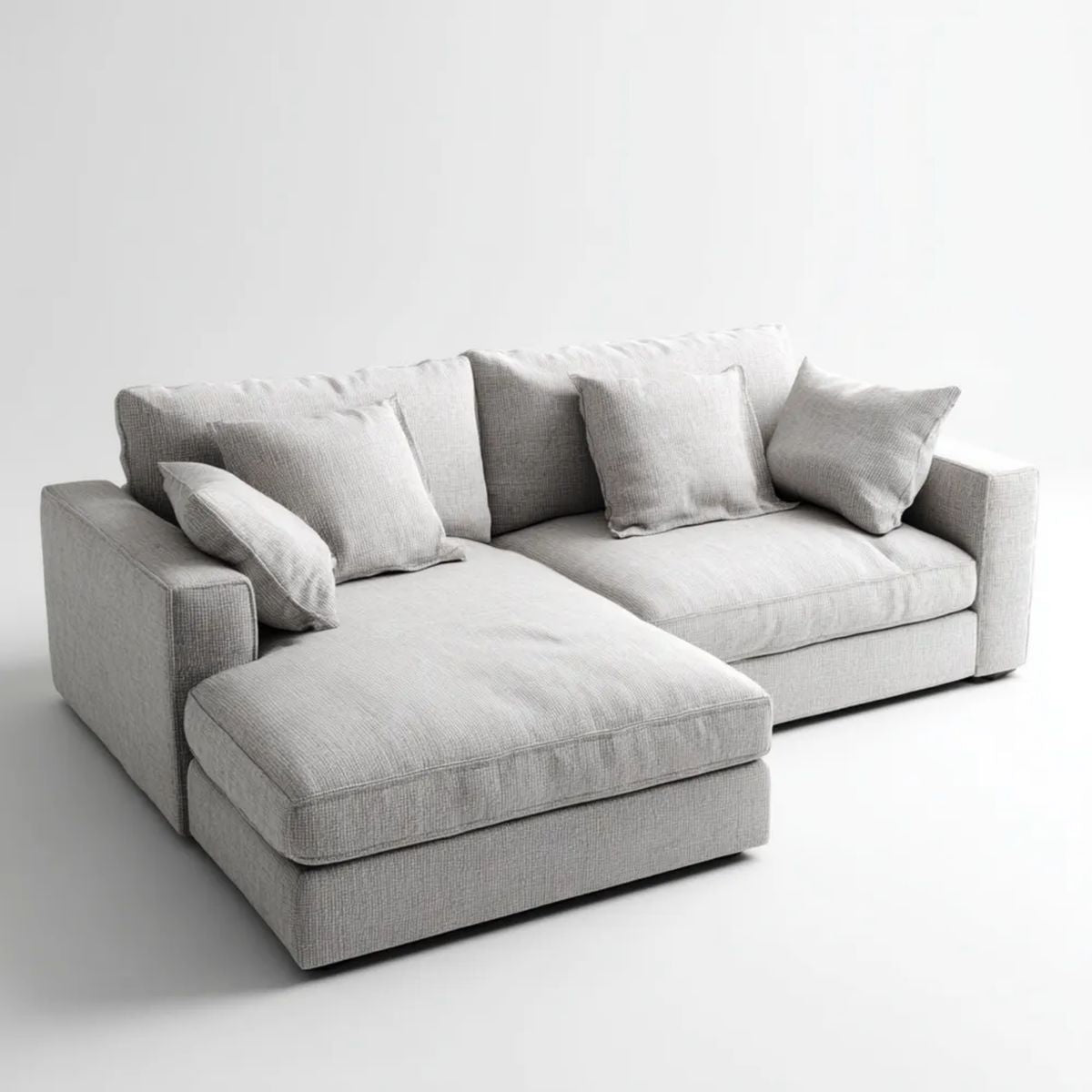 Sofa, 3-osobowa sofa w kolorze jasnoszarym poliester z lewym szezlongiem 260 x 160 x 85 cm
