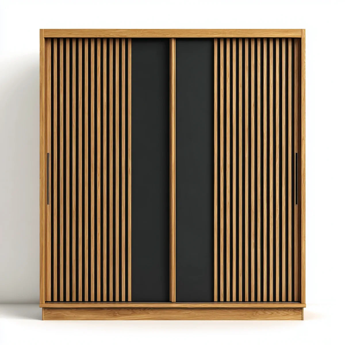 Szafa z drzwiami przesuwnymi z dębem naturalnym i czarnym 180 x 60 x 200 cm prostokątnym MDF