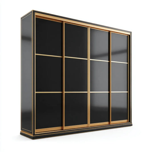 Szafa 4-drzwiowa przesuwne czarne i złote szafka MDF 240 x 60 x 220 cm prostokątne