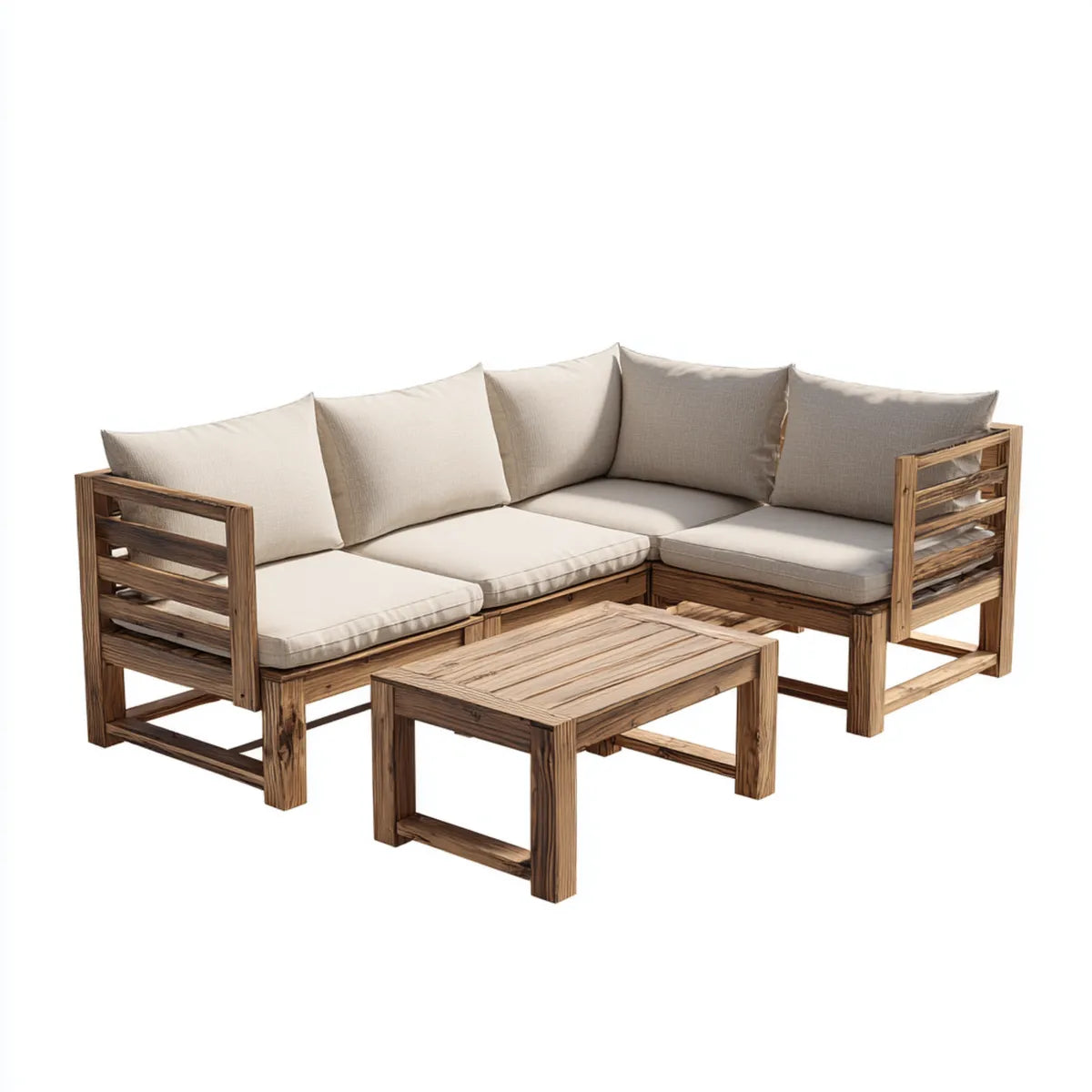 Sofa ogrodowa, Ogrodowa sofa narożna zestaw naturalna beż z litego drewna acacia z tapicerką 200 x 200 cm